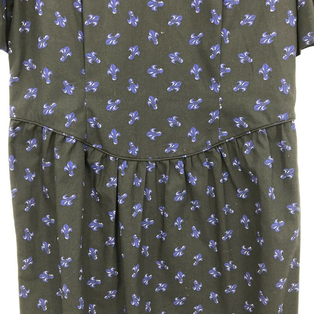 VINTAGE Grandchildren Dress 1980s Sz 14 NWT Black Blue Fleur De Lis Poof Sleeve - Picture 5 of 7